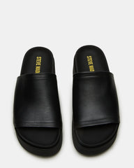 ARWEN Black Leather Women's Platform Footbed Slide Chunky Sandal
