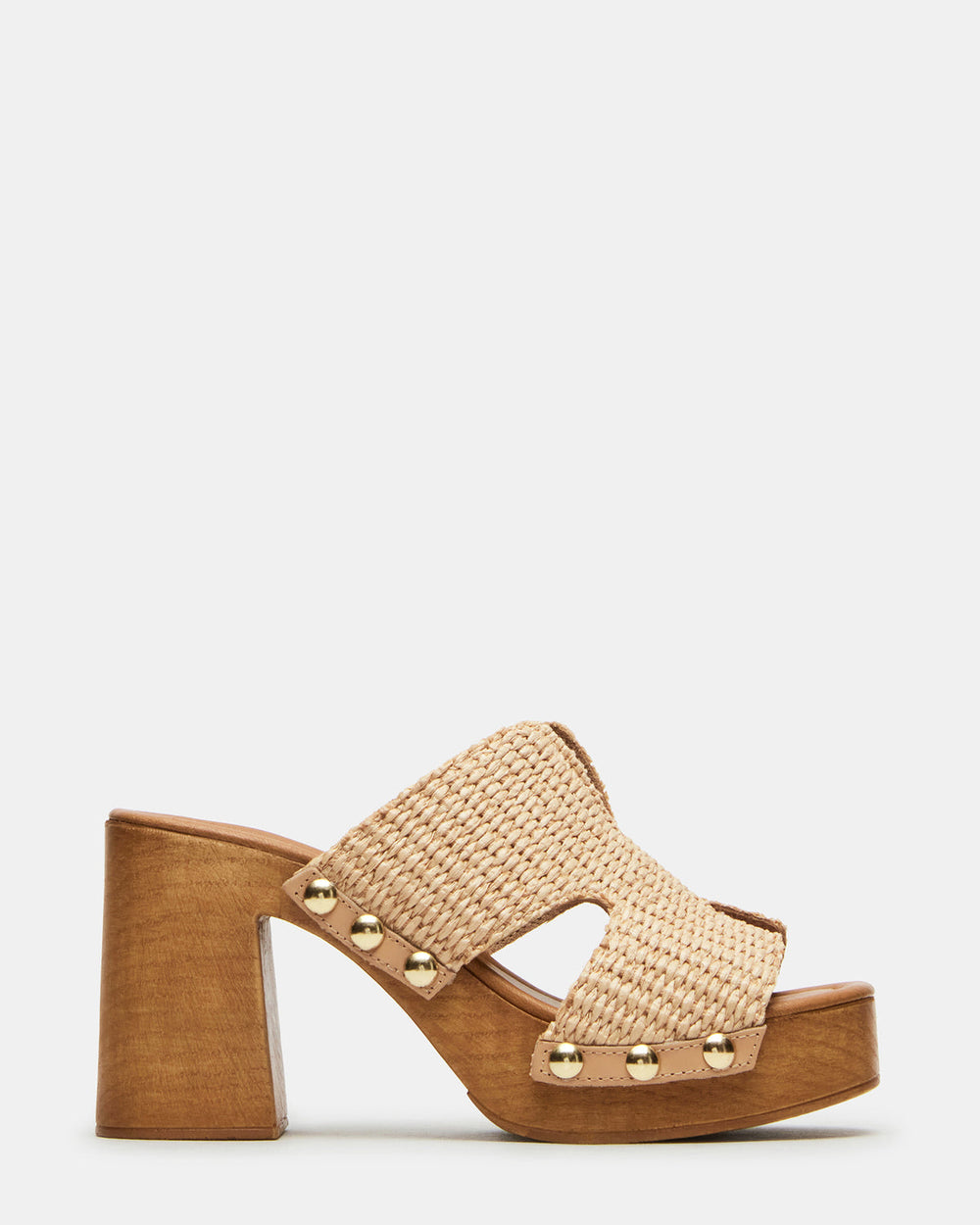 SUNKISSED Raffia Platform Block Heel Studded Women's Sandal