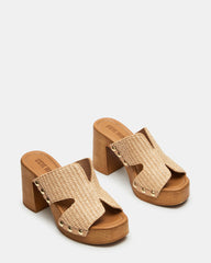 SUNKISSED Raffia Platform Block Heel Studded Women's Sandal