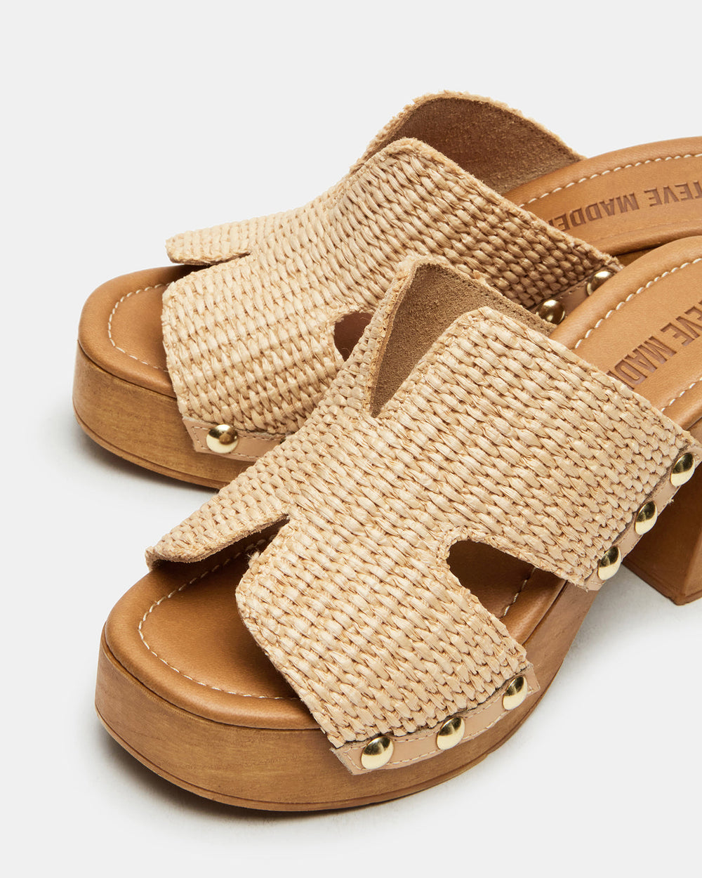 SUNKISSED Raffia Platform Block Heel Studded Women's Sandal