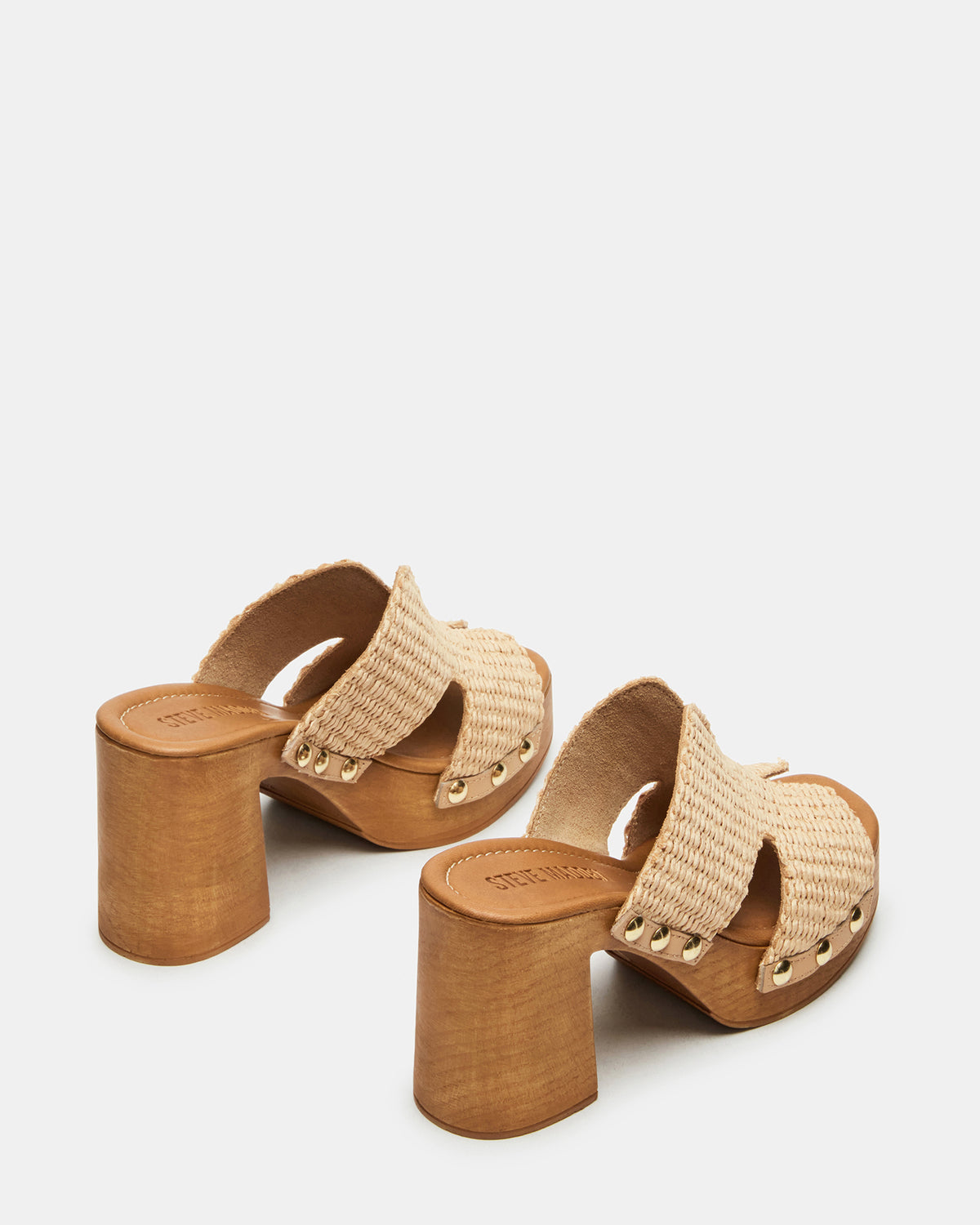 SUNKISSED Raffia Platform Block Heel Studded Women's Sandal