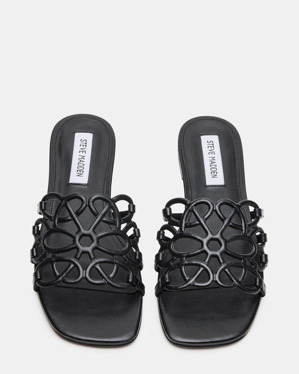 LOTUS Black Leather Square-Toe Slide Women's Sandal