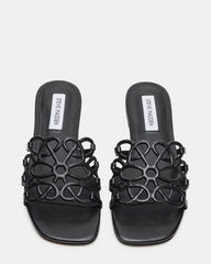 LOTUS Black Leather Square-Toe Slide Women's Sandal