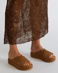 TULUM Brown Raffia Platform Flatform Women's Sandal