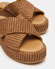 TULUM Brown Raffia Platform Flatform Women's Sandal
