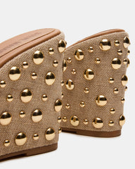 CAYMAN Natural Mini Studs Platform Square-Toe Wedge Women's Sandal