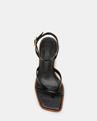 TILLY Black Leather Square-Toe Block Heel Strappy Women's Sandal