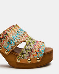 SUNKISSED Multi Raffia Platform Block Heel Studded Women's Sandal