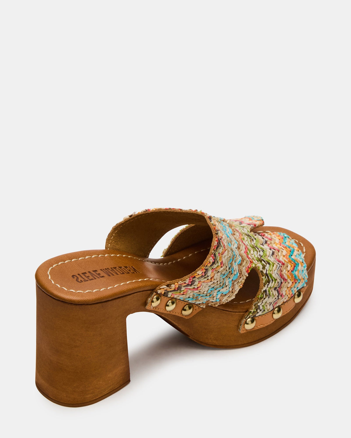 SUNKISSED Multi Raffia Platform Block Heel Studded Women's Sandal