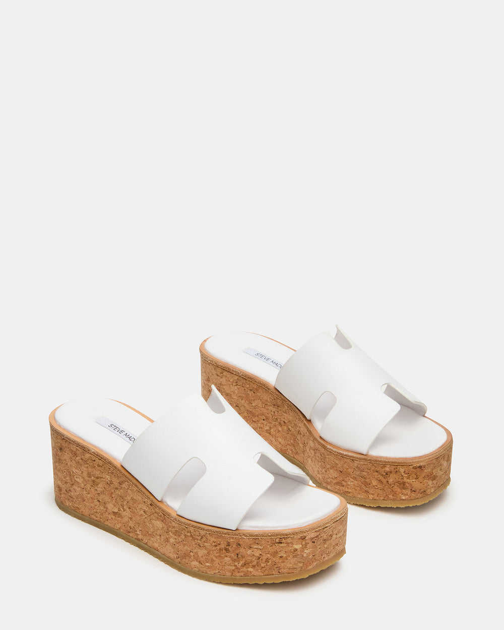 HARMONY White Leather Wedge Mule Cork Platform Women's Sandal