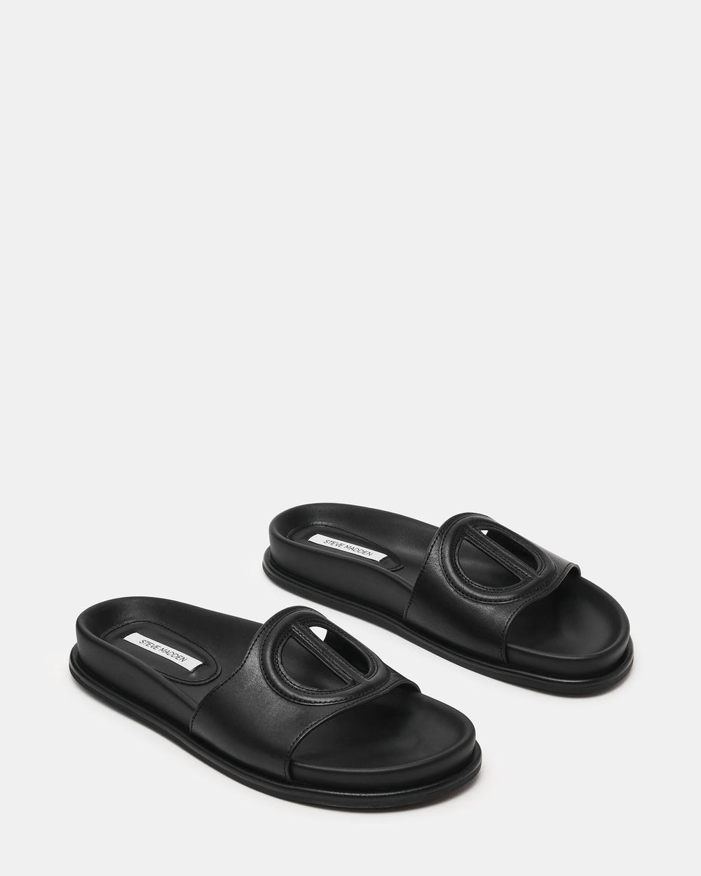 ZOSIA Black Leather Cut-Out Slide Footbed Women's Sandal
