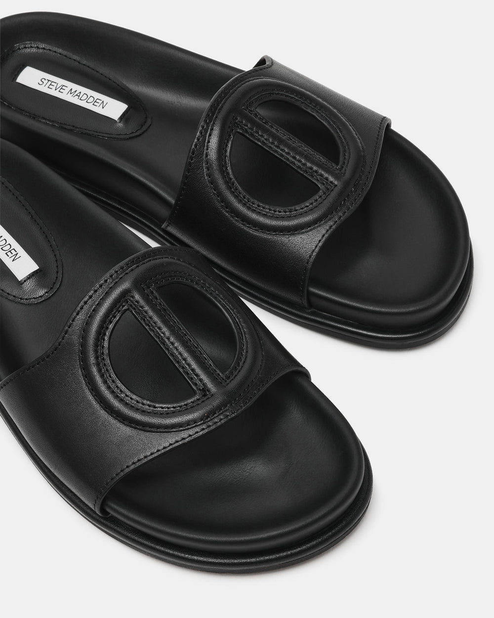 ZOSIA Black Leather Cut-Out Slide Footbed Women's Sandal