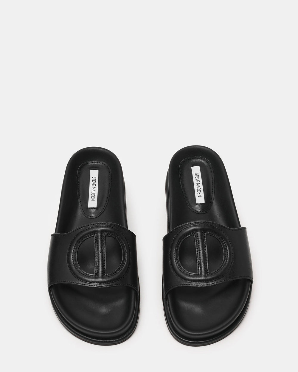 ZOSIA Black Leather Cut-Out Slide Footbed Women's Sandal