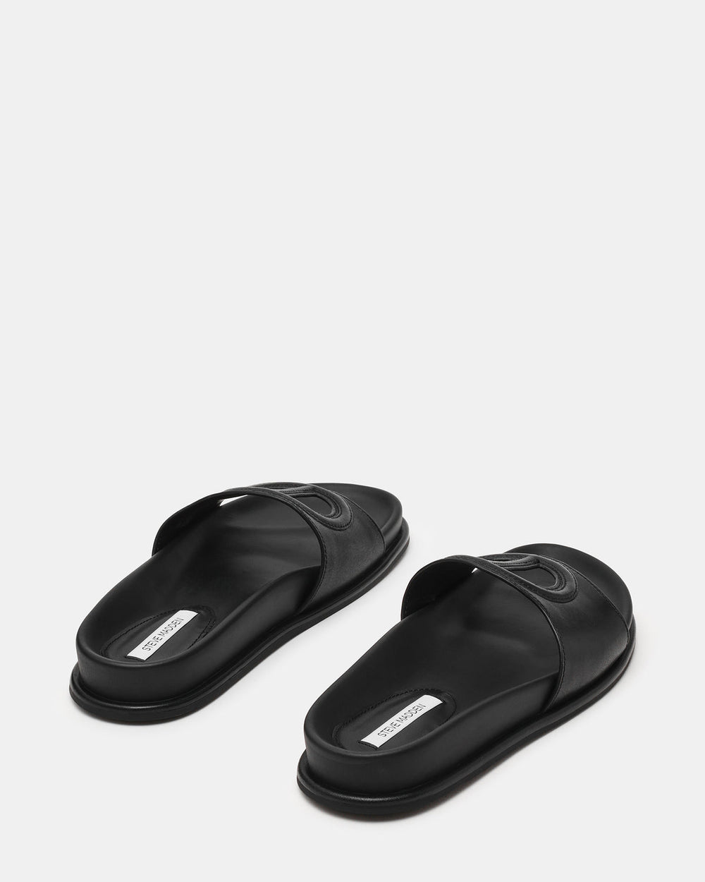 ZOSIA Black Leather Cut-Out Slide Footbed Women's Sandal