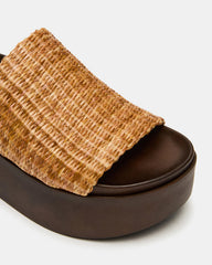 ARWEN Natural Raffia Platform Footbed Slide Chunky Women's Sandal