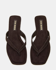 TRELLA Brown Suede Square-Toe Thong Women's Sandal