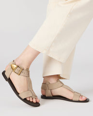 BRAZINN Taupe Nubuck Strappy Flat Sandal Women's Sandal