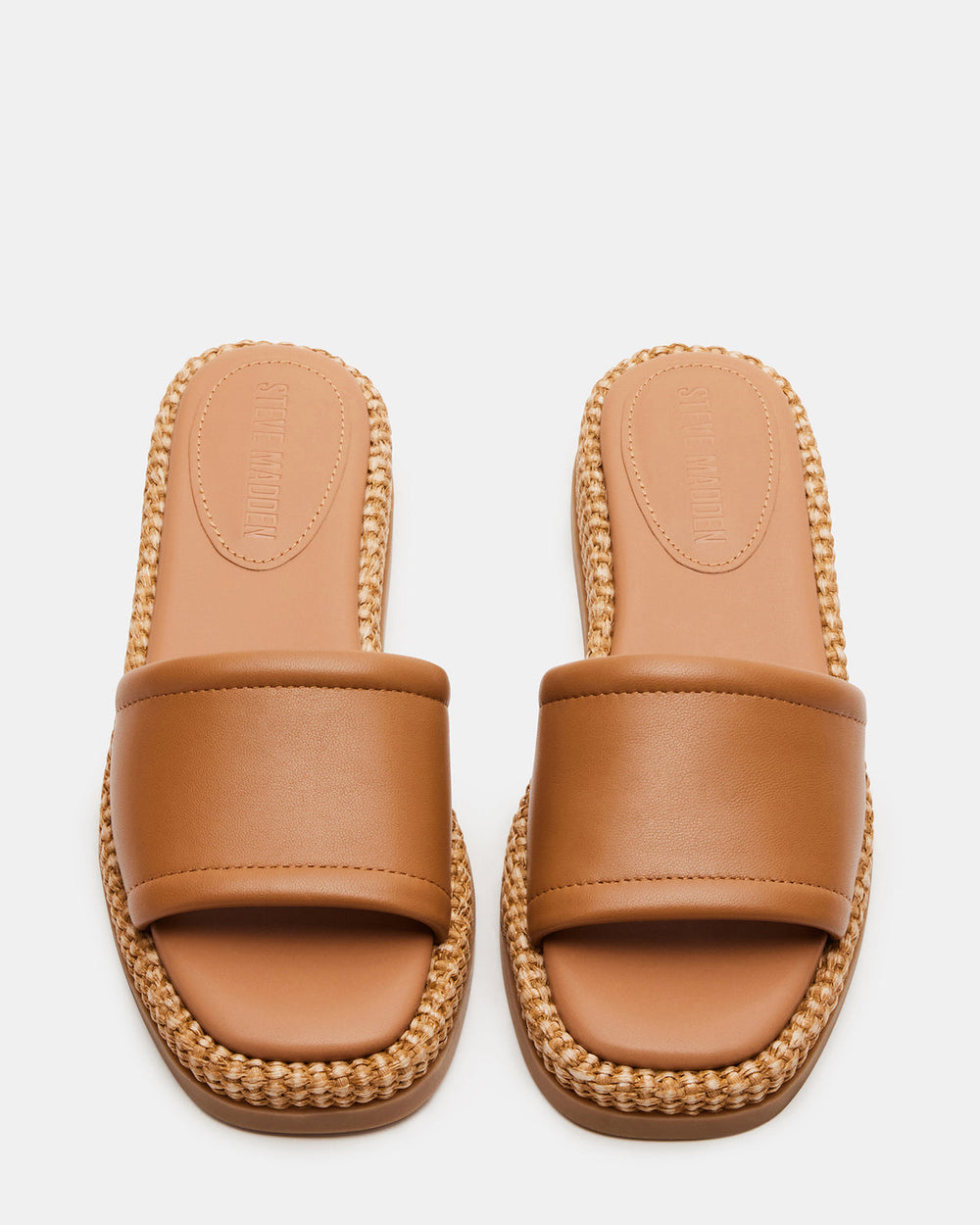 BOARDWALK Tan Leather Women's Raffia Slides