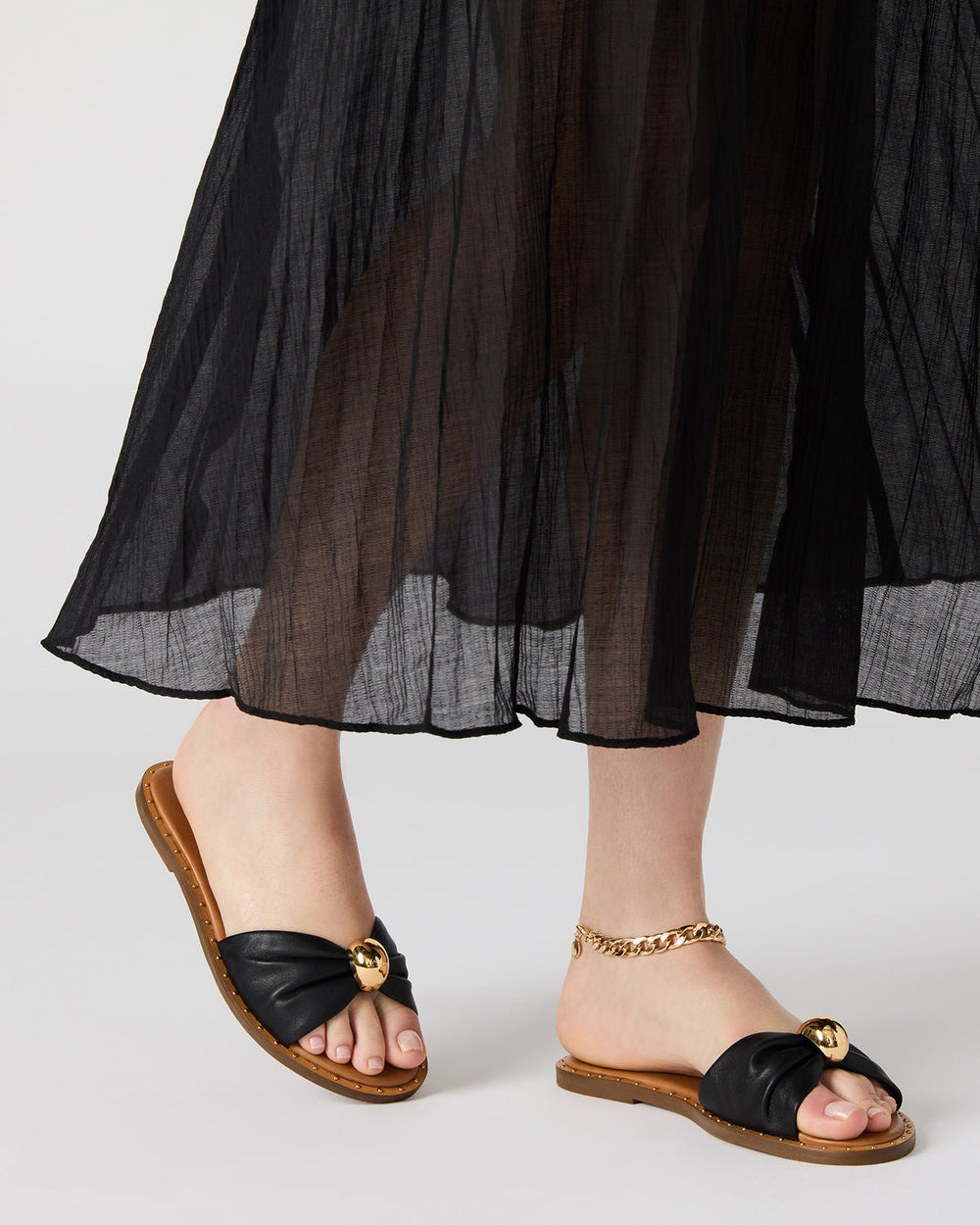 DIPSY Black Leather Slide Rounded Toe Women's Sandal