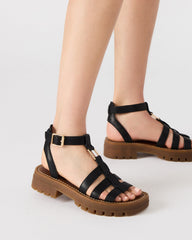 JARELLI Black Leather Strappy Platform Women's Sandal