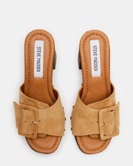 MARLENA Sand Suede Women's Wood Bottom Mule Platform Heel