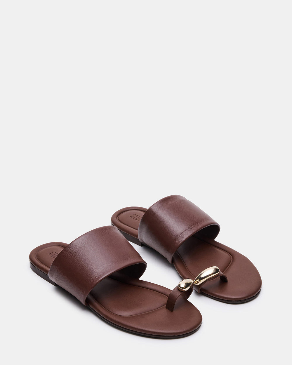 DECADENT Brown Leather Rounded-Toe Slide Women's Sandal