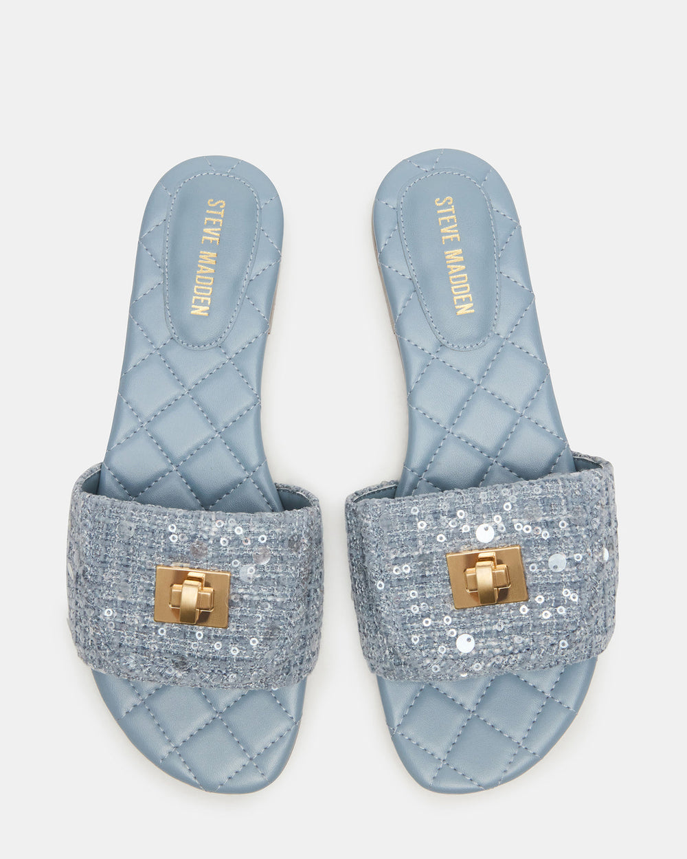 MORELAND Sequin Blue Quilted Slide Women's Sandal