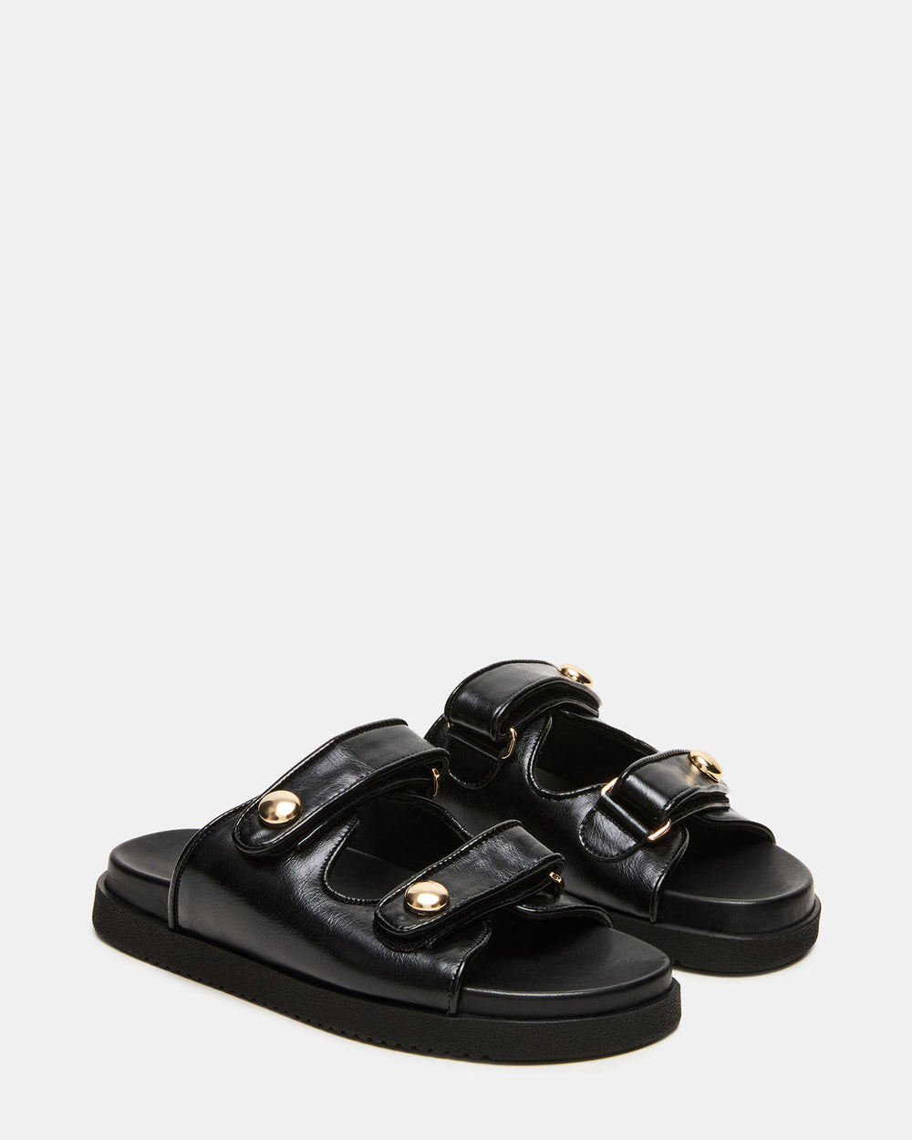 ATHENS Black Leather Slide Footbed Flatform Women's Sandal