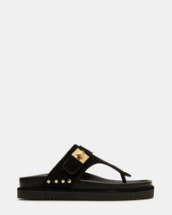 THONA Black Suede Women's Flatform Thong Sandal