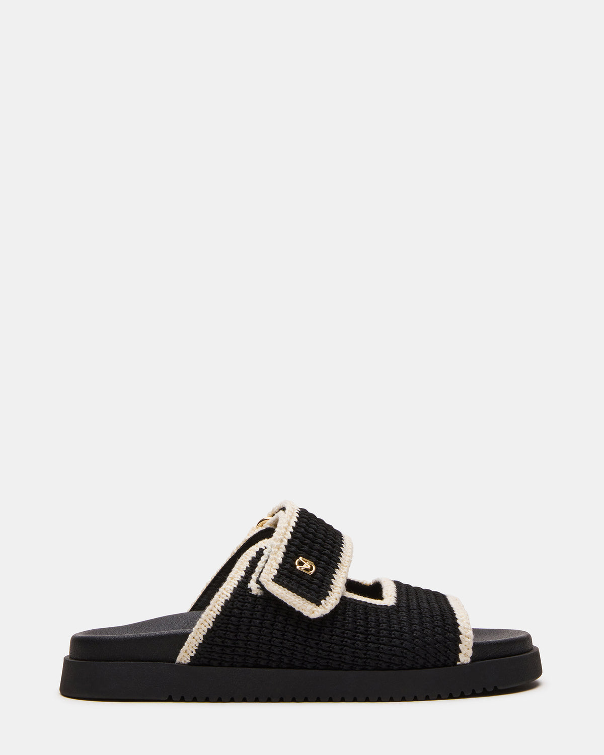 MAYSIE Black Multi Woven Flatform Footbed Slide Women's Sandal