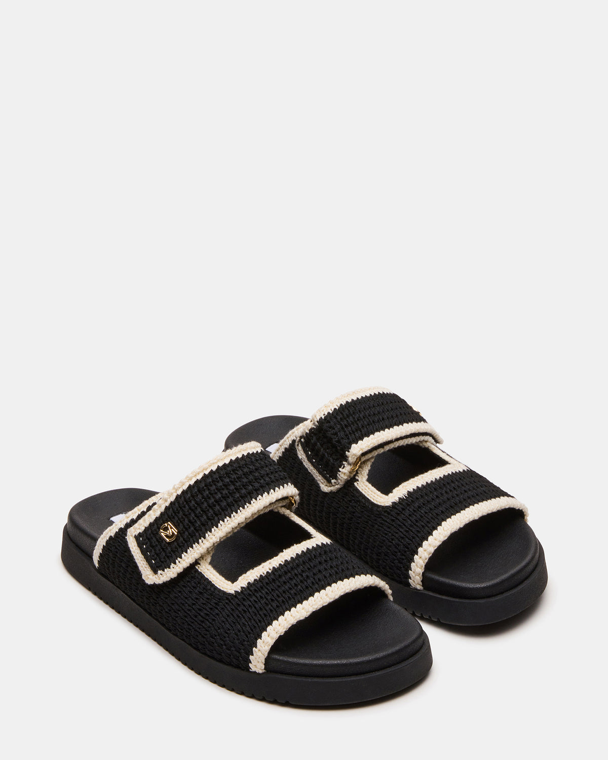 MAYSIE Black Multi Woven Flatform Footbed Slide Women's Sandal