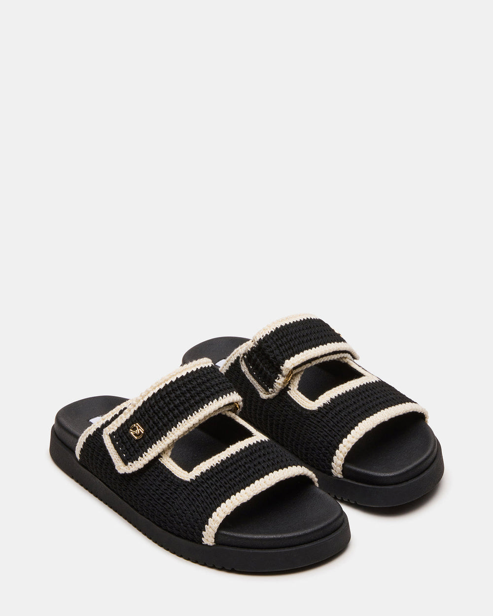 MAYSIE Black Multi Woven Flatform Footbed Slide Women's Sandal