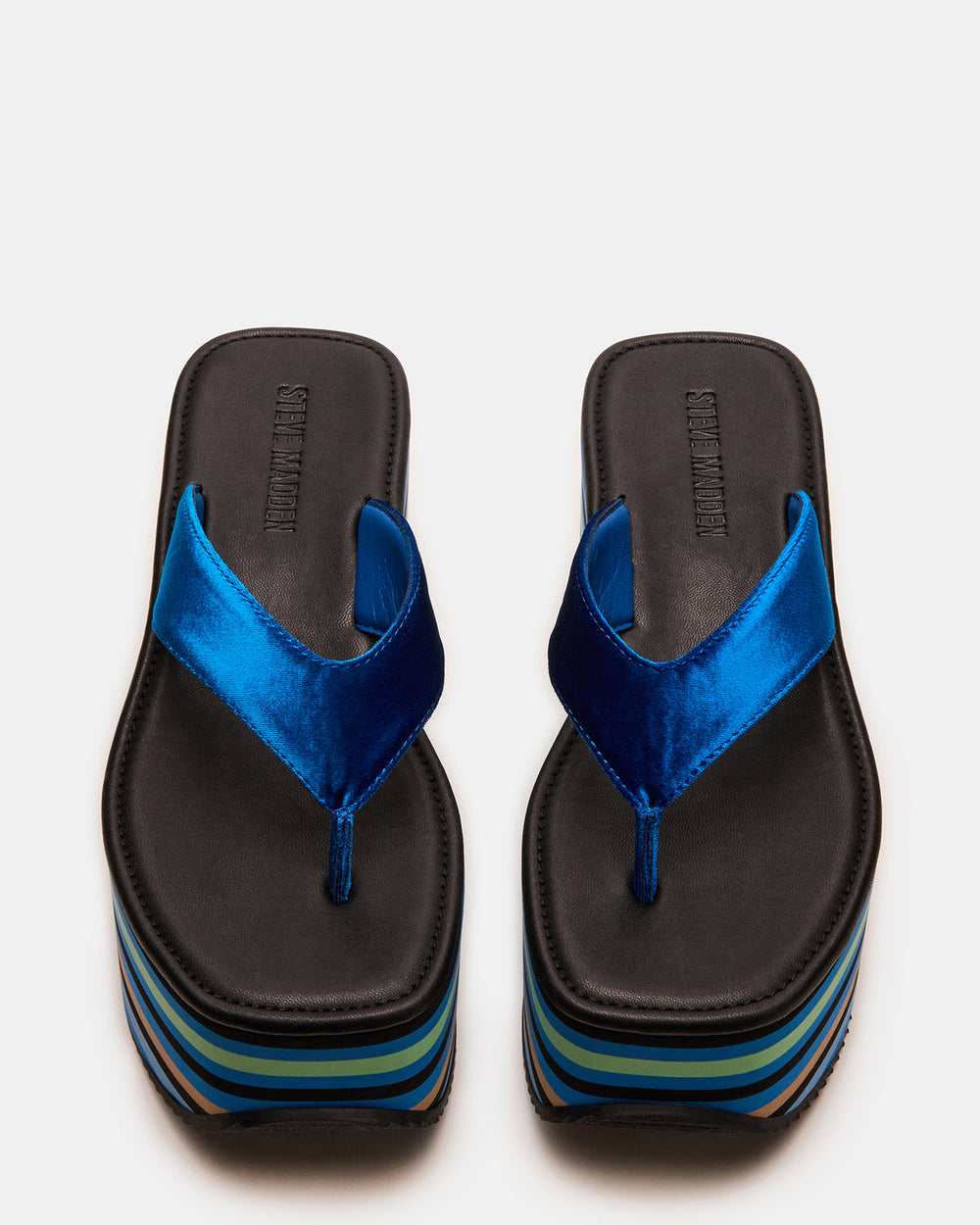 SEVILLA Blue Multi Thong Platform Chunky Flatform Square-Toe Women's Sandal