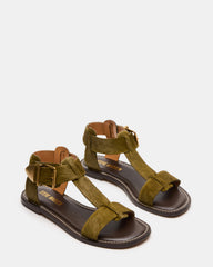 BRAZINN Olive Strappy Flat Sandal Women's Sandal