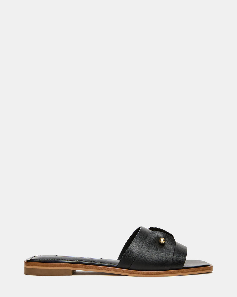 HASTEN Black Leather Gold Detail Slide Women's Sandal