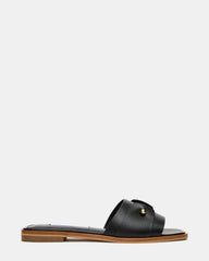 HASTEN Black Leather Gold Detail Slide Women's Sandal