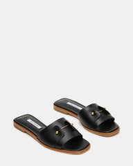 HASTEN Black Leather Gold Detail Slide Women's Sandal