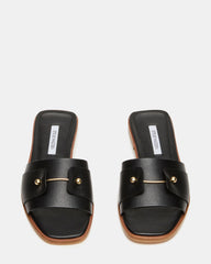 HASTEN Black Leather Gold Detail Slide Women's Sandal