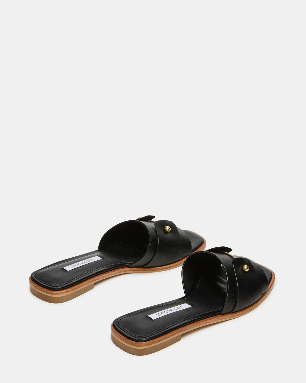 HASTEN Black Leather Gold Detail Slide Women's Sandal