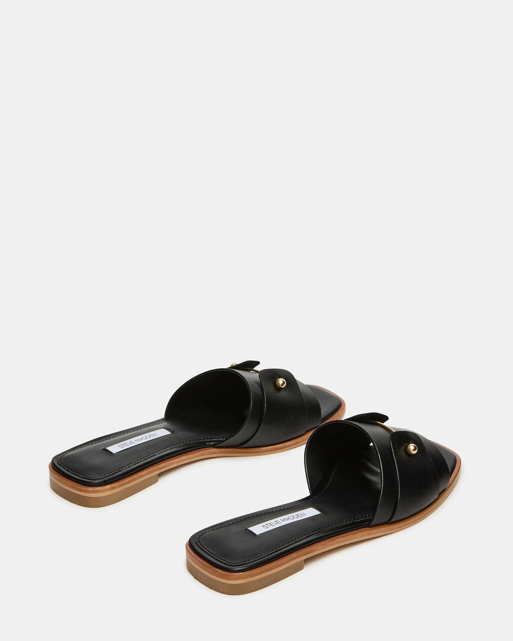 HASTEN Black Leather Gold Detail Slide Women's Sandal