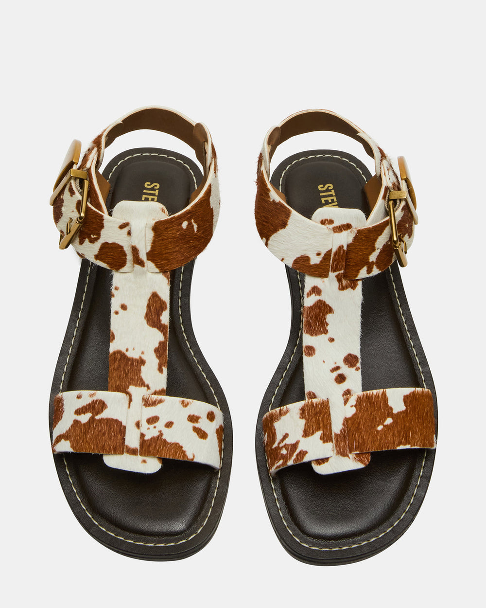 BRAZINN Brown Cow Print Strappy Flat Sandal Women's Sandal