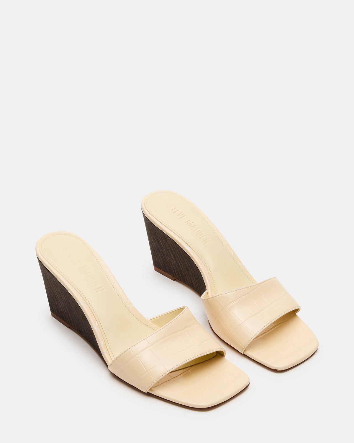 CURCIO Beige Crocodile Square-Toe Women's Wedge Sandal