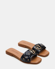 HILARIA Black Leather Square-Toe Slide Women's Sandal