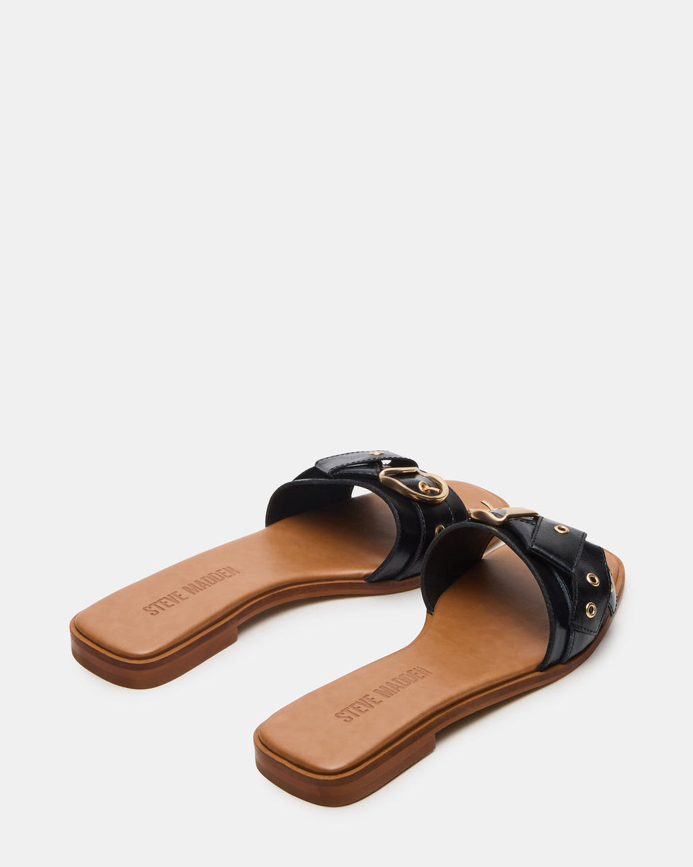 HILARIA Black Leather Square-Toe Slide Women's Sandal