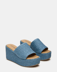 JETTY Blue Raffia Platform Wedge Women's Sandal