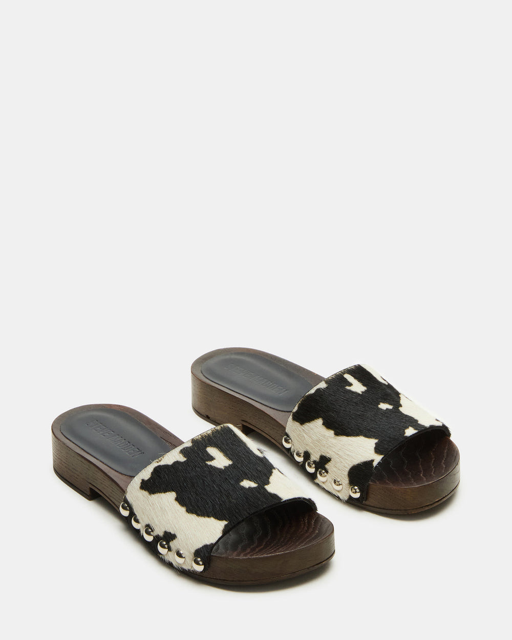 CENTO Black Cow Print Studded Slide Women's Sandal