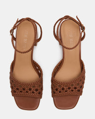 SOLEIL Tan Square-Toe Woven Women's Sandal