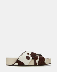 AVENDRA Brown Cow Print Flatform Slide Women's Sandal