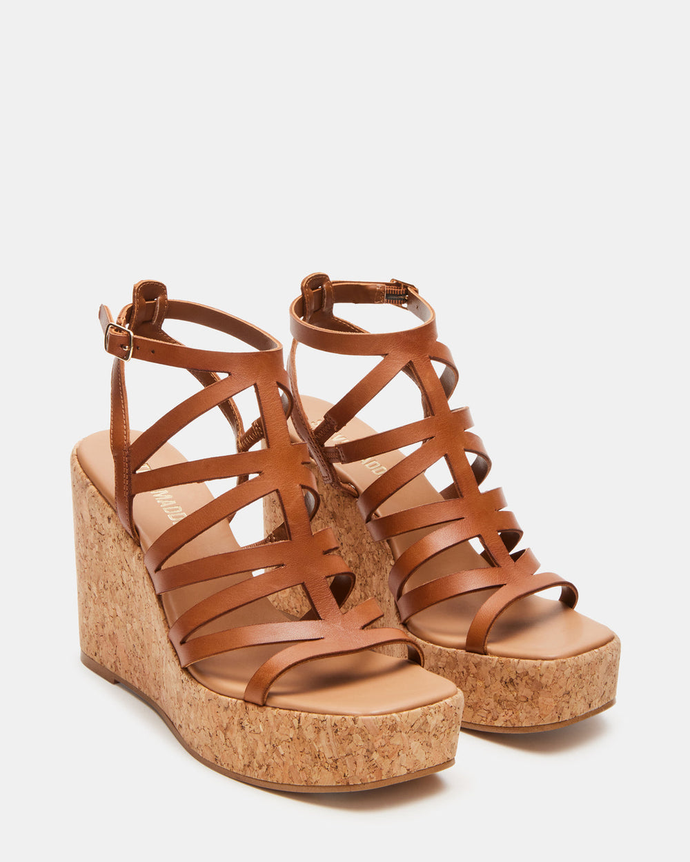 COZETTE Tan Leather Women's Platform Square-Toe Wedge Sandal