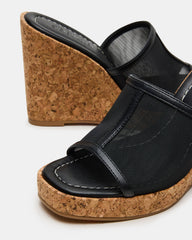 CRUZ Black Square-Toe Platform Mesh Wedge Mule Women's Sandal